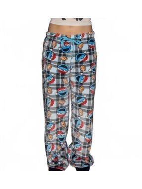 Sesame Street Cookie Monster Santa Fuzzy Plaid Christmas Pajama Pants Medium